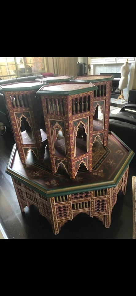 Марокканский стол ручной работы мухараби с ручной росписью - Изображение 2 из 4