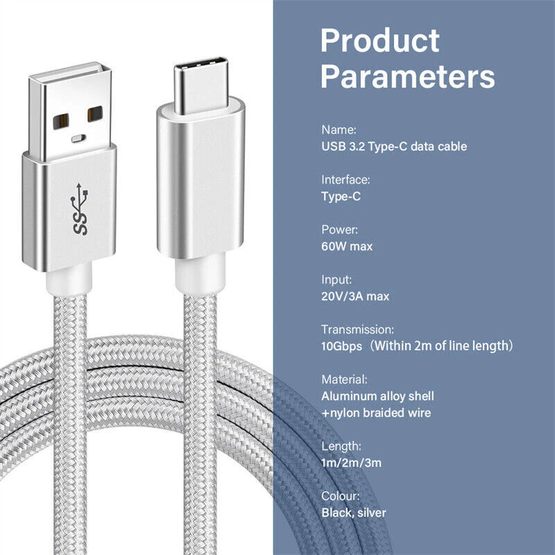 Type C 10Gbps Data Transfer 60W Fast Charging Cord USB A to USB C Charger Cable - Image 3 of 4