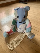 Handmade Patchwork Quilt Country Folk Art Teddy Bear Plush Plushie Knitting