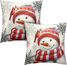 Snowman Pillow Covers 18x18 Set of 2 Christmas Winter Holiday Throw Pillow Cover