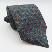 Burberry Tie Silk Green Red Gold Chain 3.25" Wide 58" Long England