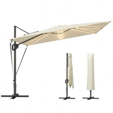 Outsunny 3 x 3 m Garden Cantilever Parasol w/ Light, Cover, Wind Protection