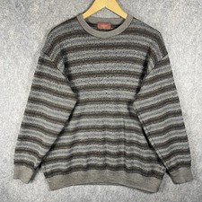 Marks & Spencer Italian Yarn Jumper Mens XL Brown Striped Merino Wool Blend