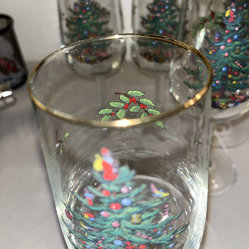 Spode 圣诞树锥形酒杯金边酒杯高脚杯 5 件套 — 第 2/4 张图片