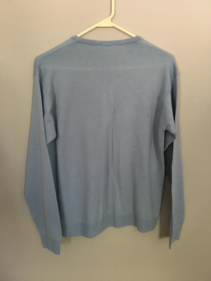 Marbas Sweater Mens Medium Light Blue V-Neck Merino Wool Woolmark Made in Italy - Image 3 of 4