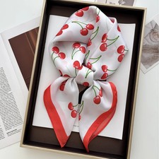 Luxury Square Satin Scarf Women Cute Fruit Cherry Pattern Shawls and Wraps Fashi