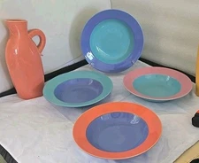 4 Lindt Stymeist Colorways Pasta Large Flat Rim Soup Bowls Set Multicolor Japan