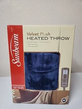 NEW Sunbeam Velvet Plush Heated Throw 50" x 60" 3 Heat Settings 