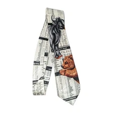 Vtg Steven Harris Necktie Stock Market Tie Trading Bear Bull NYSE Wall Street A+