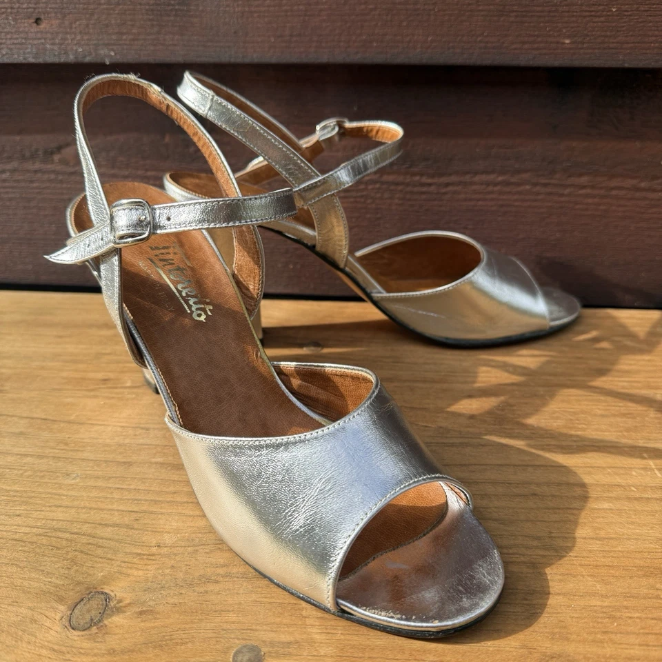 VTG 1950s 60s Metallic Slingback Heels Shoes Silver GOGO MOD Italy Tintoretto - Image 4 of 4