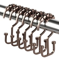 Shower Curtain Hooks Rings, 12 Pcs Rust Resistant Metal Double Glide Bronze