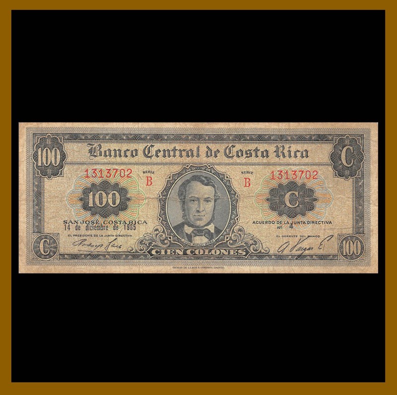 Costa Rica 100 Colones, 1965 P-233b Cir