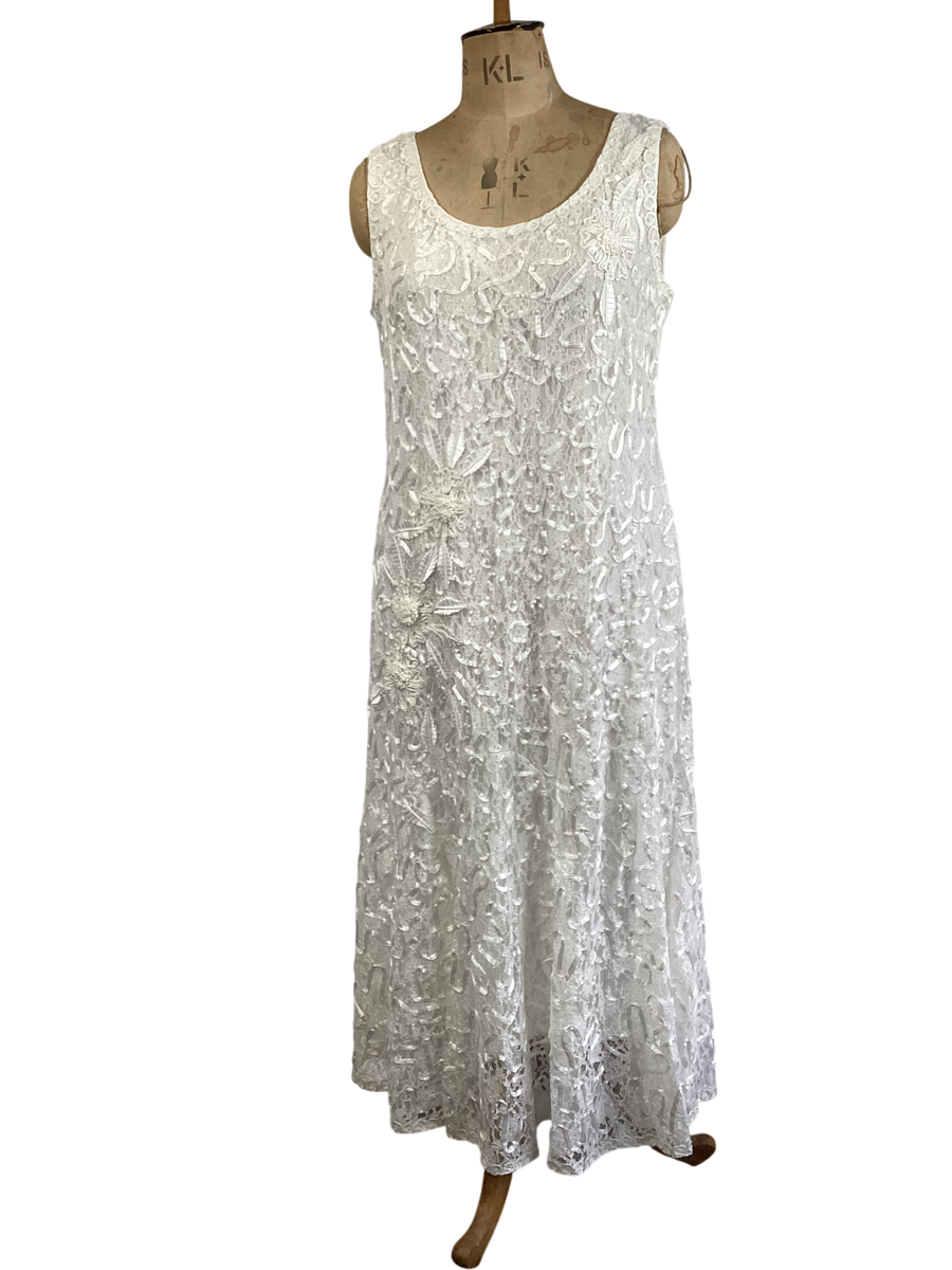Chesca Ivory Cornelli Lace Dress Floral Embellished Long Size 20