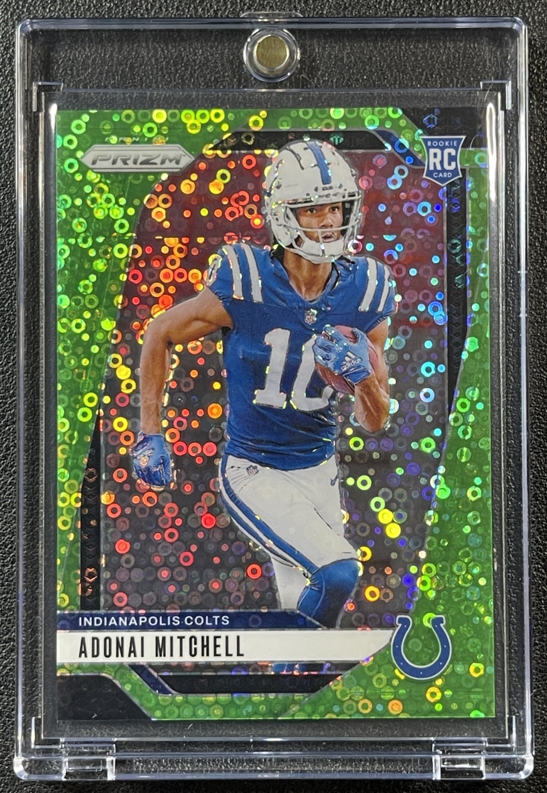 ADONAI MITCHELL 2024 PANINI PRIZM #303 ROOKIE NO HUDDLE NEON GREEN RC 8/10 COLTS