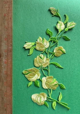 huge 9'' Yellow and Lime Green rose  Flower iron on embroidered IRON ON   A