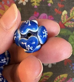 5 Pce LOS ANGELES Baseball Team Chunky Heart Acrylic Bubblegum Beads Rhinestones