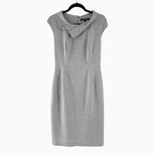 Rachel Roy Spring Wool Midi Dress 2 Gray Tweed Sheath Lightweight 90s Minimalist