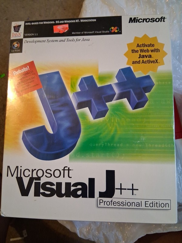 Vintage Microsoft Visual J++ Professional Edition Boxed CD-ROM for Windows 95/NT