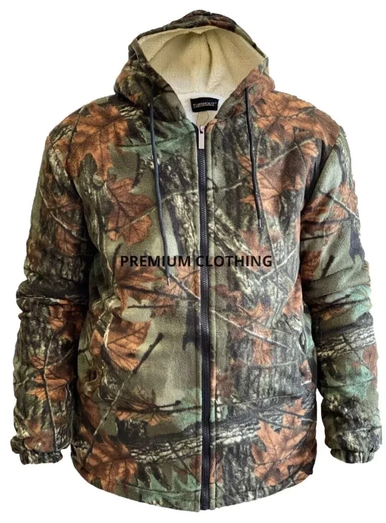 Mens Camo Padded Jacket Warm Sherpa Fleece Fur LINED Zip Up Coat Jungle M-5XL