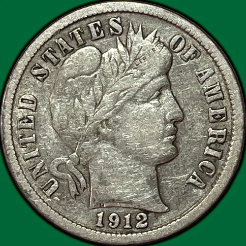 1912 Barber Dime Very Fine VF Coin #33941