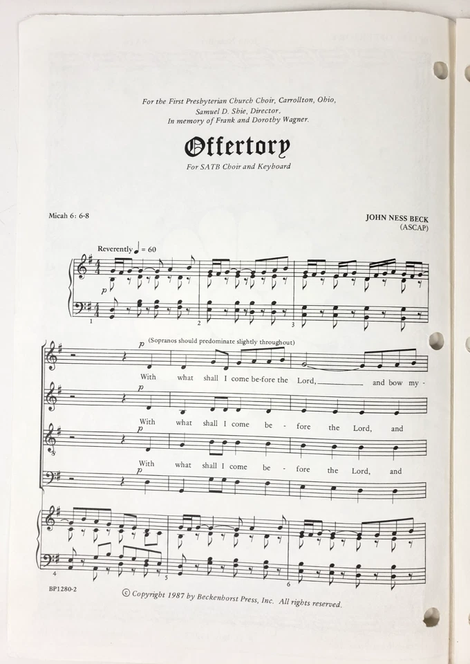 Offertory by John Ness Beck 合唱乐谱 SATB 键盘 1987 — 第 3/4 张图片