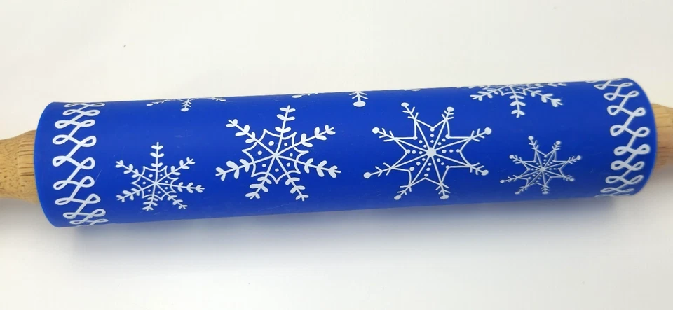 Rodillo de silicona Holiday 17" - Azul con copos de nieve blancos - Navidad Foto 2 de 3