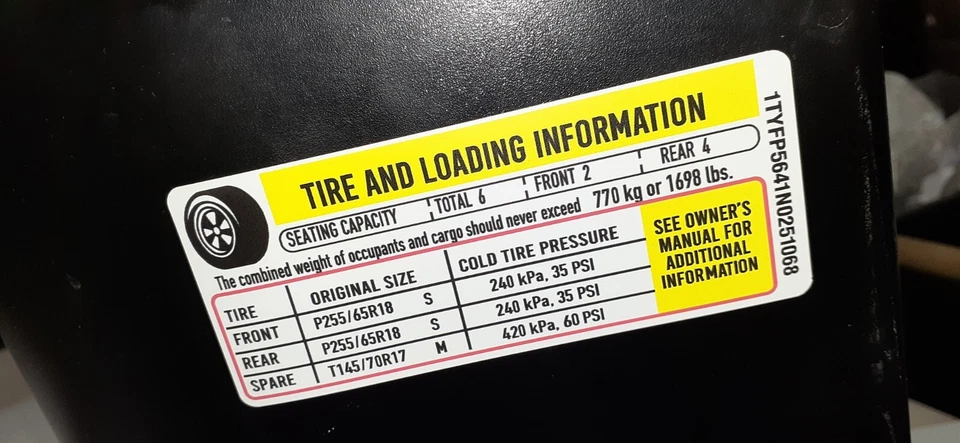 通用雪佛兰福特克莱斯勒轮胎装载信息 VIN# 号码贴花标签 3M — 第 3/4 张图片