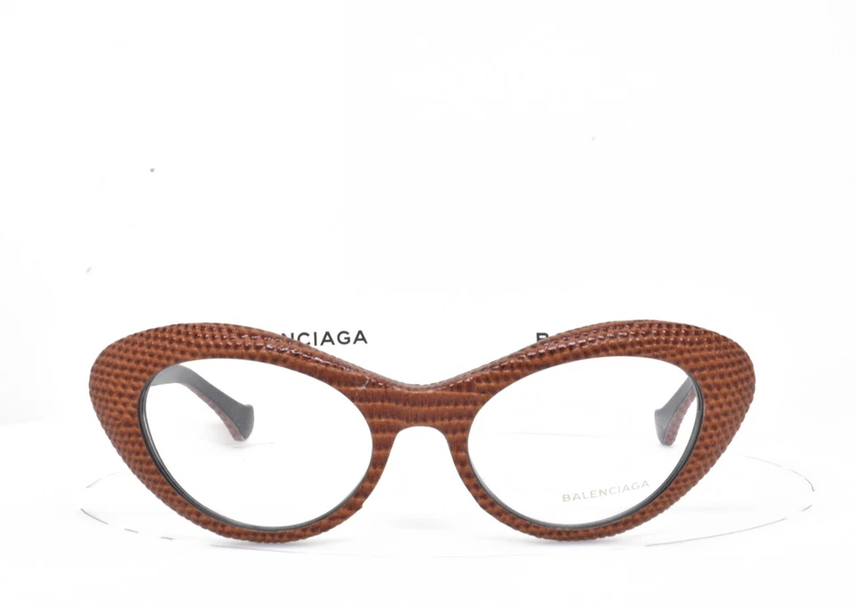 BALENCIAGA Eyeglasses BROWN LEATHER Snake Skin Cat Eye 5048 044 49-18-140 - Image 2 of 4