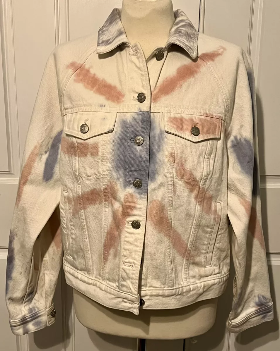 Madewell Raglan Oversized Multicolor White Tie Dye Denim Jean Jacket Size M