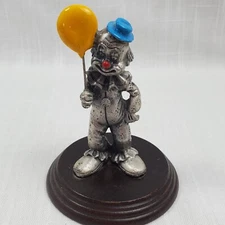 Vtg Silver Plated Small Clown With Yellow Balloon Blue Hat Red Nose Eneoco