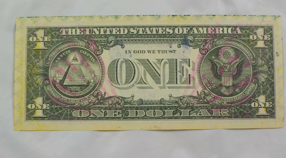 Billete de dólar vintage de medios mixtos Dawn of the American Flag graffiti Foto 3 de 3