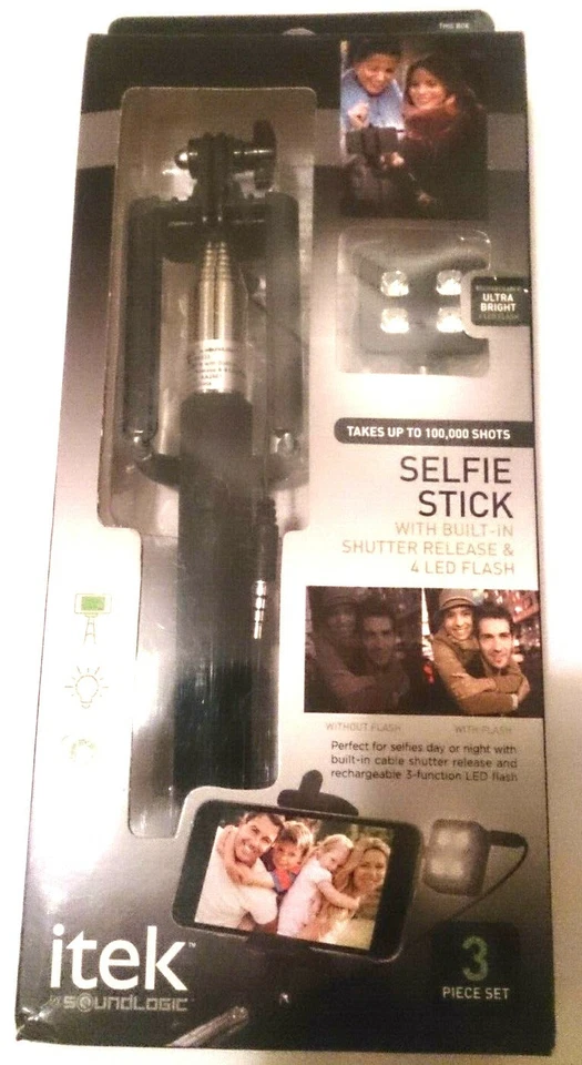 ITEK BY SOUNDLOGIC SELFIE STICK WITH BUILT-IN SHUTTER RELEASE & 4 LED FLASH BLK - Image 2 of 4