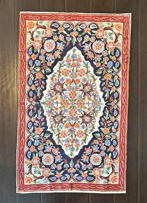 Oriental Indian Chain Stitch Tapestry Rug 29.5'' X 48''  Bright  and Colorful