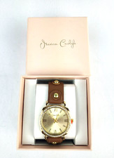 Jessica Carlyle Gold Tone Crystal Bezel Brown Starp Womens Watch New in Box