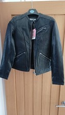 Naf Woman's Leather Jacket Uk 4 Black