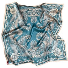53 53cm Women 100 Silk Scarf Vintage Blue Flower Kerchief Square Bandana Wrap