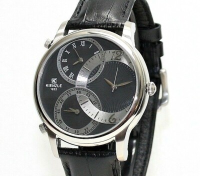 KIENZLE Herrenuhr Quarz, Edelstahl, 5Bar, Lederband schwarz, 3 Zeiten, 700/1220