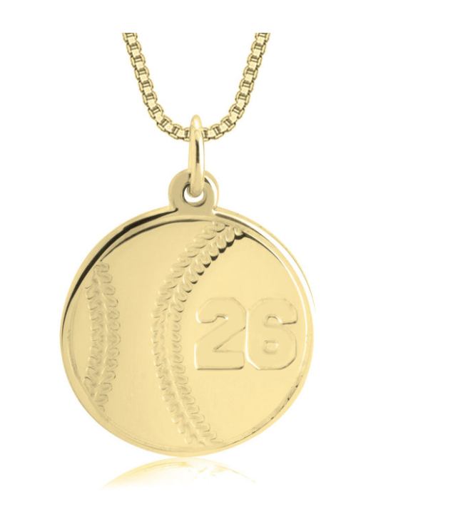 CUSTOM BASEBALL NUMBER NECKLACE STERLING SILVER, 24K GOLD, ROSE