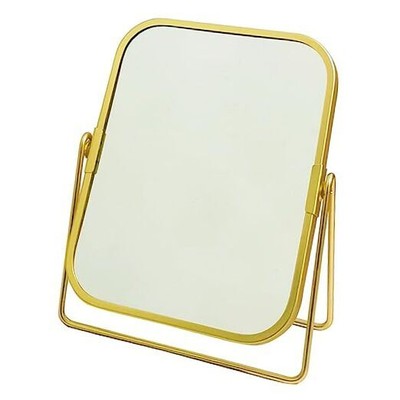 2-Sided Golden Tabletop Makeup Mirror, Double Sided 2X Gold -- Rectangle