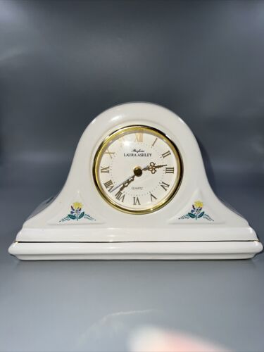 LAURA ASHLEY WHITE FLORAL CERAMIC MANTEL CLOCK 9"x 5 1/2"x 2 1/2" - Picture 1 of 6
