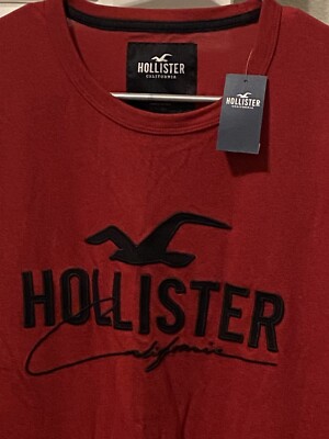 HOLLISTER MEN'S APPLIQUE LOGO GRAPHIC TEE HEATHER