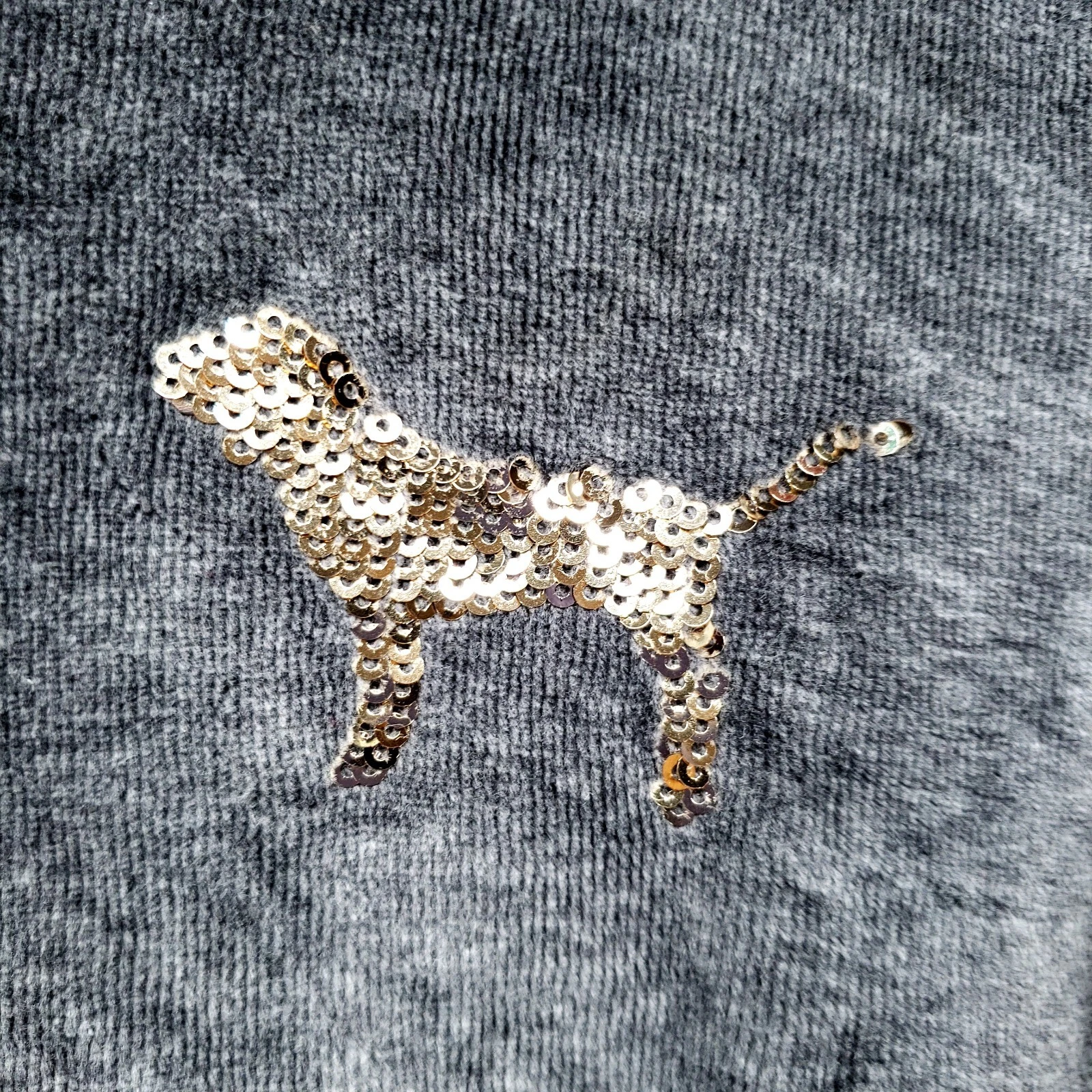 UNDERCOVER Felpa con cappuccio Victoria Secret vintage Love rosa paillettes con cane donna XS grigia morbida