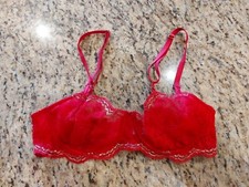 Victoria's Secret Dream Angels Push-Up W/O Padding Bra 32C Red Lace Conv. Strap