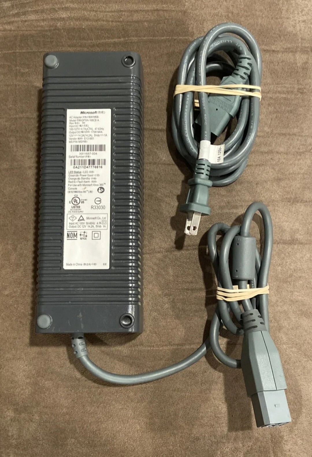 Official Microsoft Xbox 360 Fat Power Supply Cord Brick Adapter