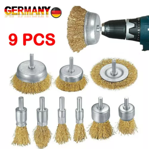 9tlg Drahtbürsten Schleifbürsten Messingbürste Topfbrüste Satz für Bohrmaschine - Bild 1 von 10