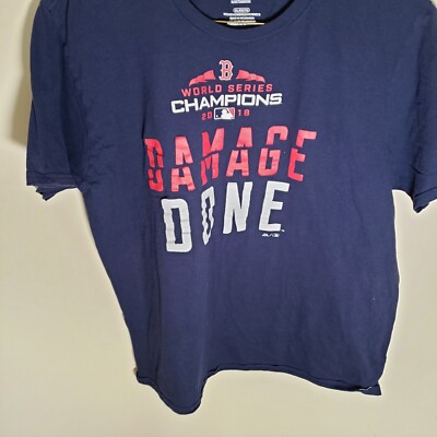 Blue Majestic 2018 Boston Red Sox Damage Done World Series Champions Tshirt