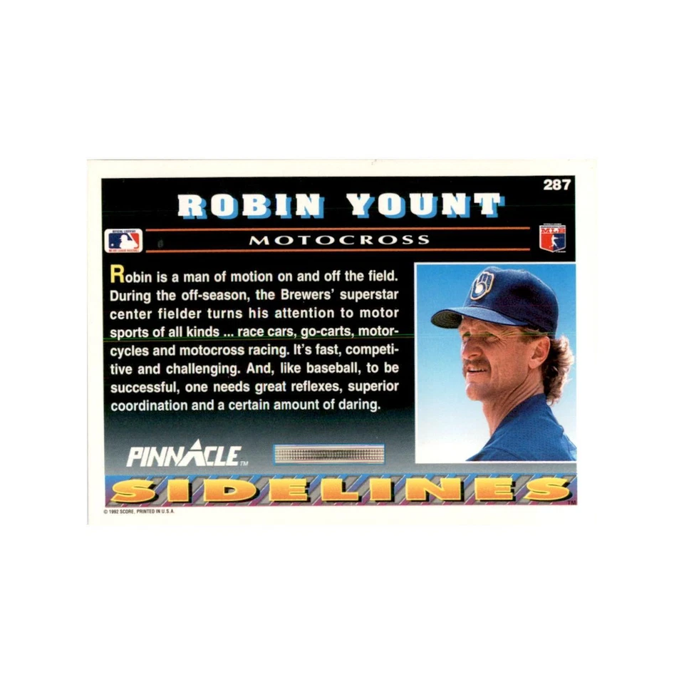 Tarjetas de béisbol Pinnacle Robin Yount 1992 #287 Foto 2 de 3