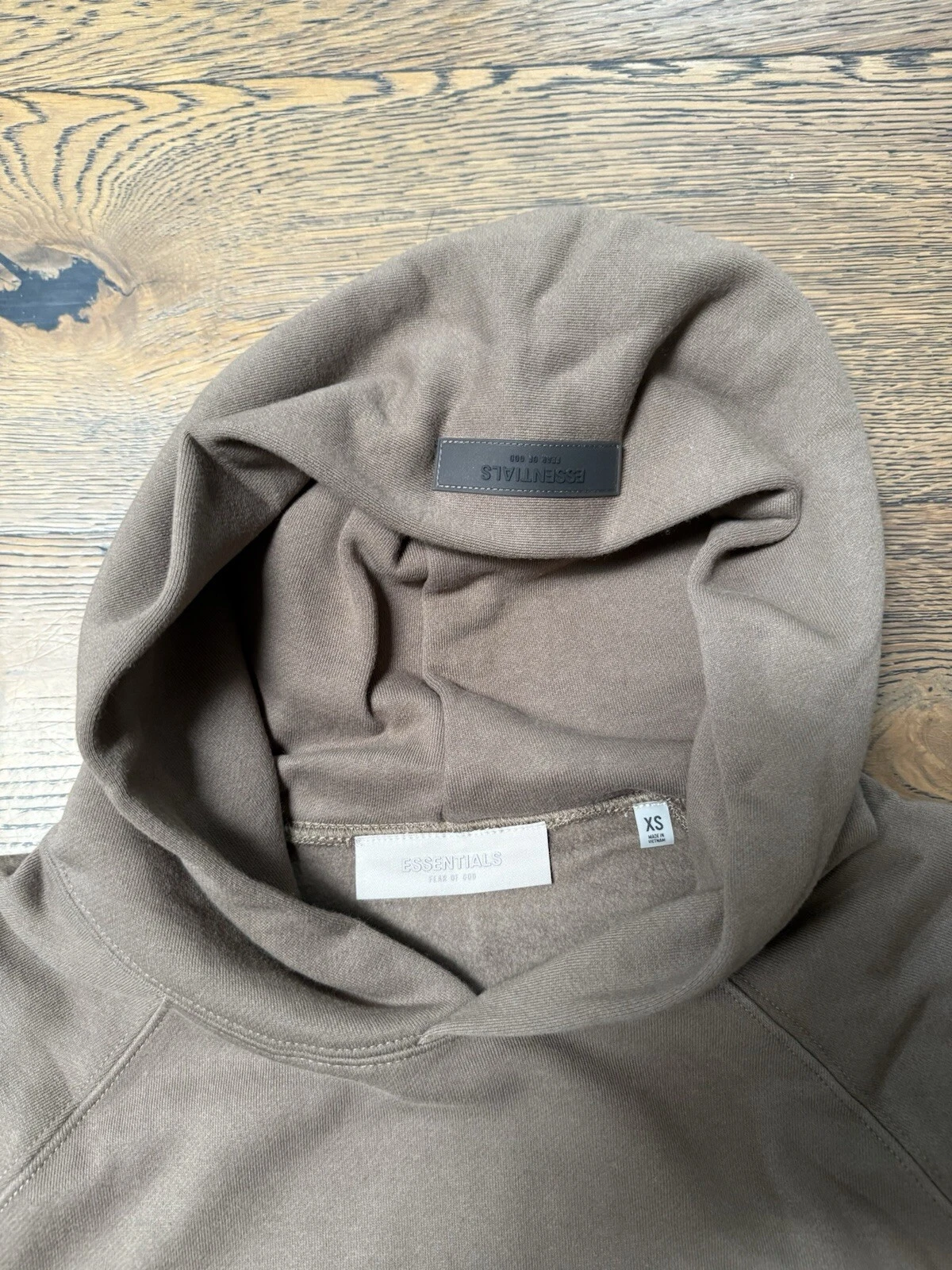 Felpa con cappuccio Essentials Fear of God pullover marrone taglia XS uomo oversize nuova con etichette