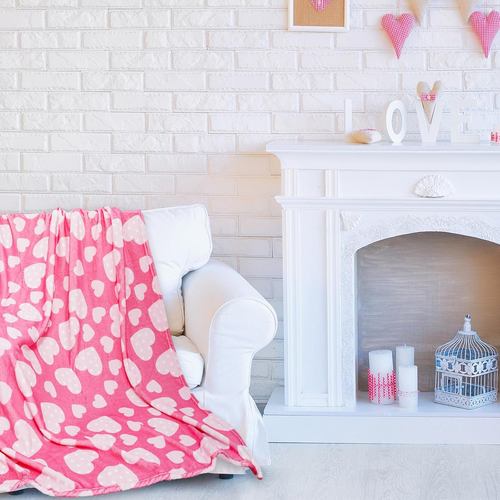 Valentine'S Day Fuzzy Blanket Pink Love Heart Throw Blanket Polka Dots Heart Pat - Picture 4 of 12