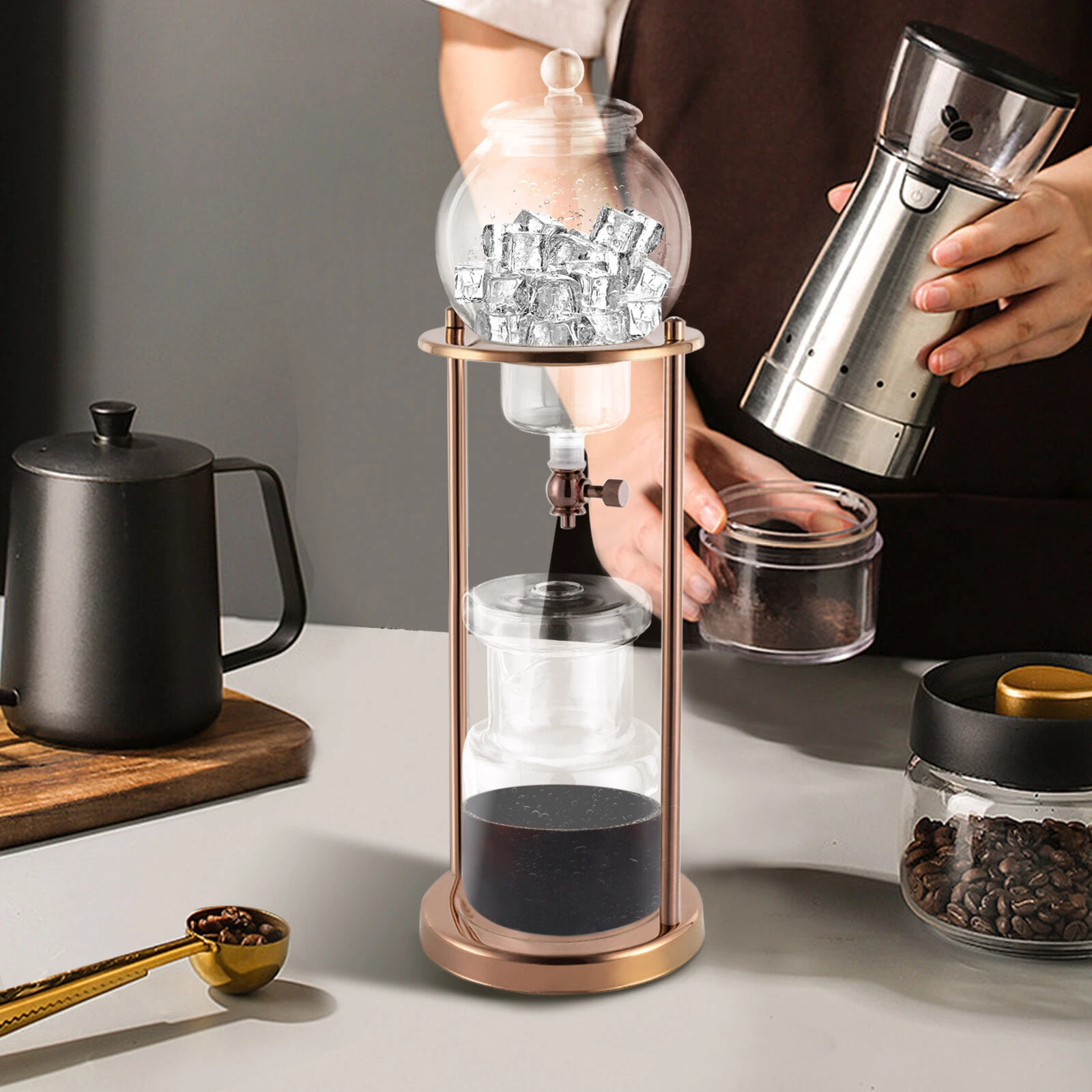 Iced Coffee Dripper Cold Brew Drip Tower Coffee Maker Stainless Steel 600ml Gold